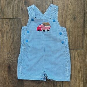 Blue Checkered Boy’s Overalls with Truck Design Size 12 Month